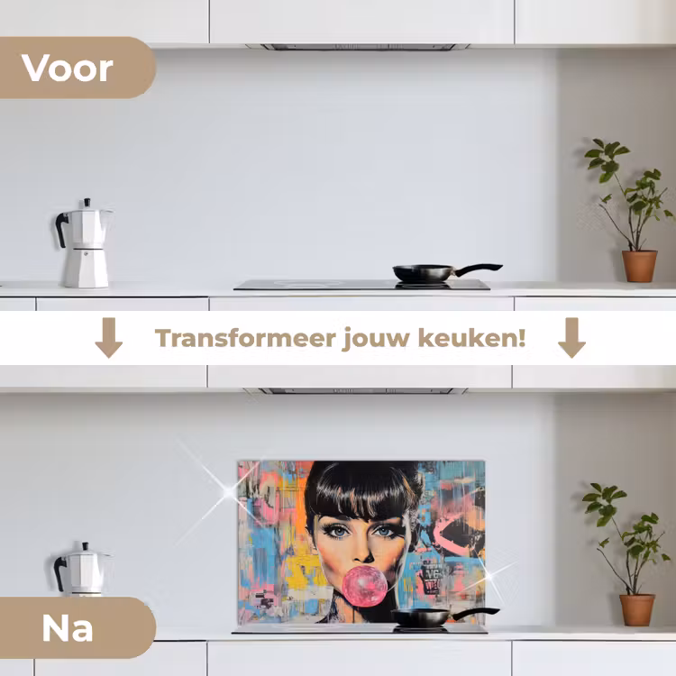 Spatscherm keuken - Kauwgom - Vrouw - Penseelstreken - Modern — 3