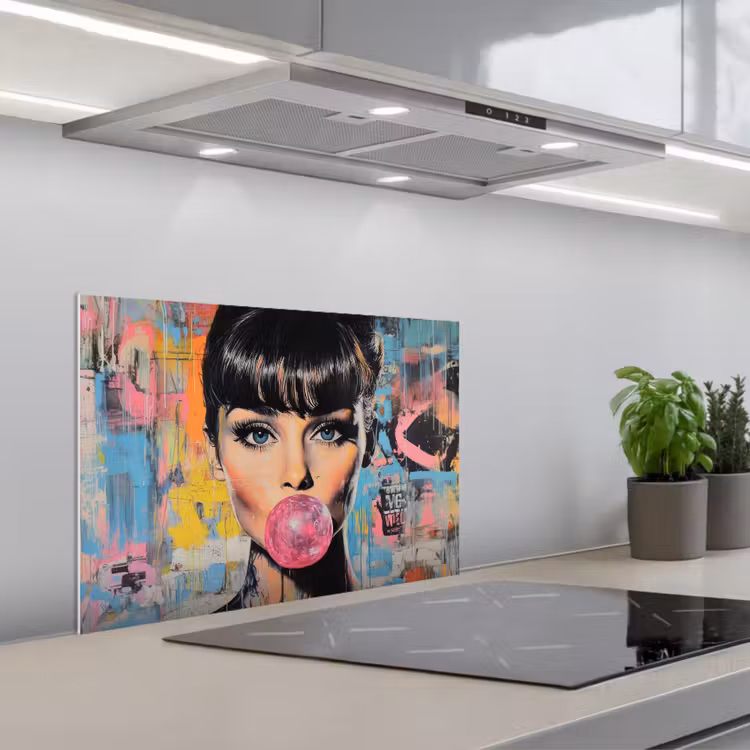 Spatscherm keuken - Kauwgom - Vrouw - Penseelstreken - Modern — 5