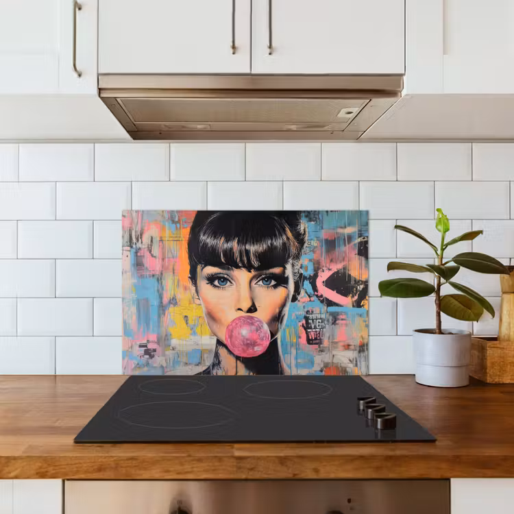 Spatscherm keuken - Kauwgom - Vrouw - Penseelstreken - Modern — 6