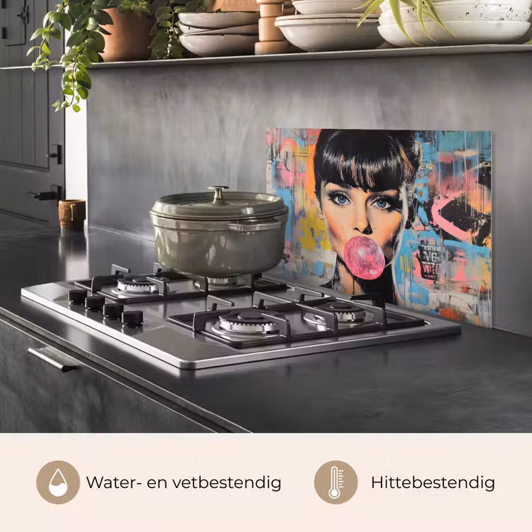 Spatscherm keuken - Kauwgom - Vrouw - Penseelstreken - Modern — 7