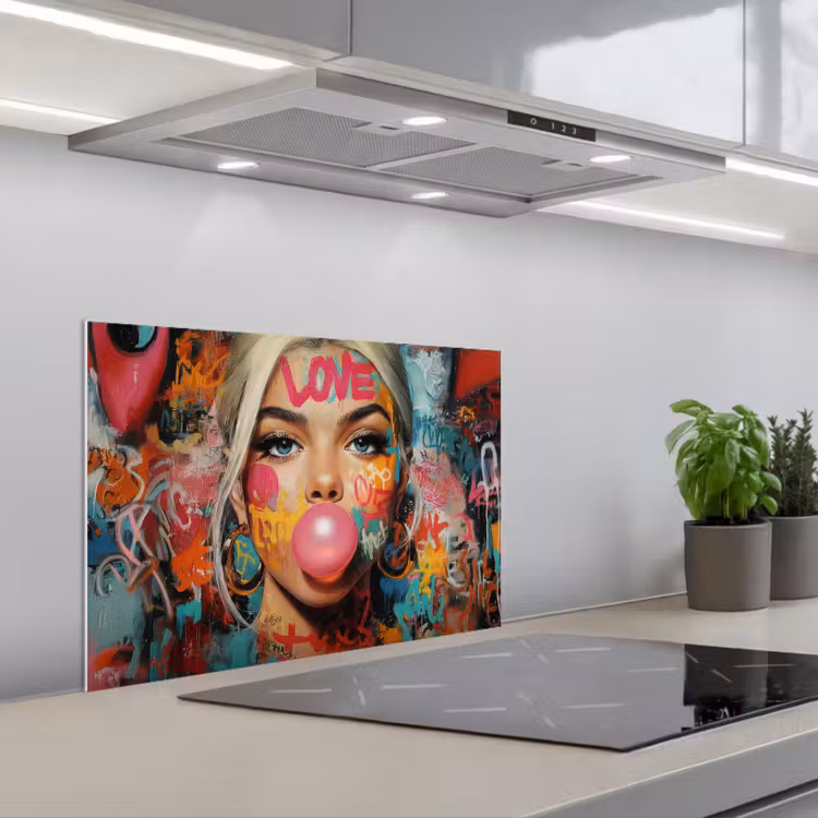 Spatscherm keuken - Vrouw - Kauwgom - Graffiti - Love — 5