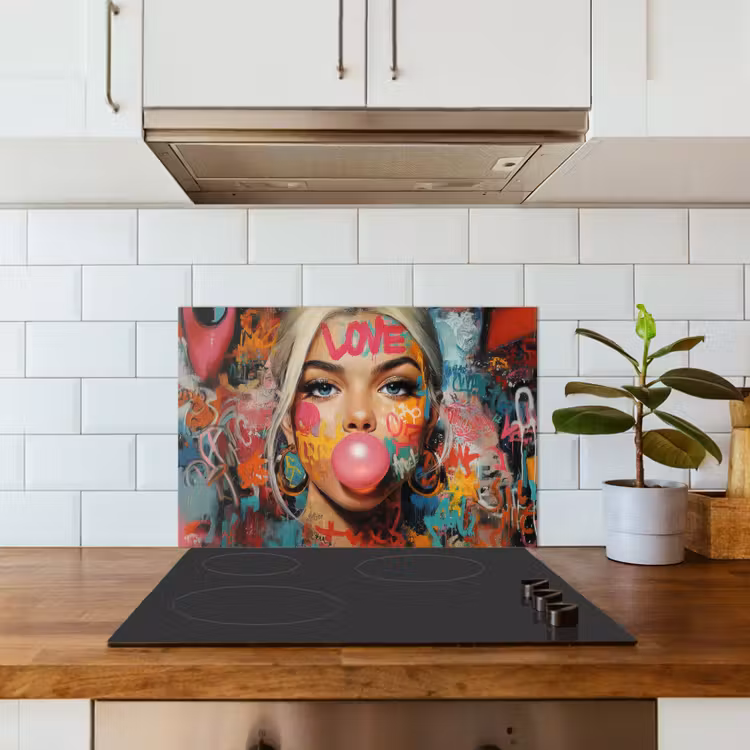 Spatscherm keuken - Vrouw - Kauwgom - Graffiti - Love — 6