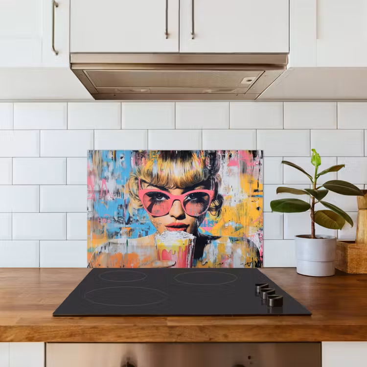 Spatscherm keuken - Zonnebril - Vrouw - Kleurrijk - Verfspetters — 6