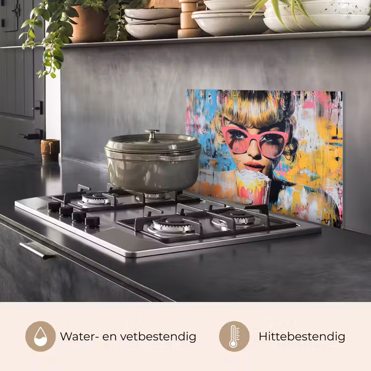 Spatscherm keuken - Zonnebril - Vrouw - Kleurrijk - Verfspetters — 7