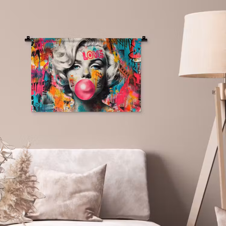 Wandkleed - Vrouw met Kauwgombel Zwart Wit Graffiti — 2