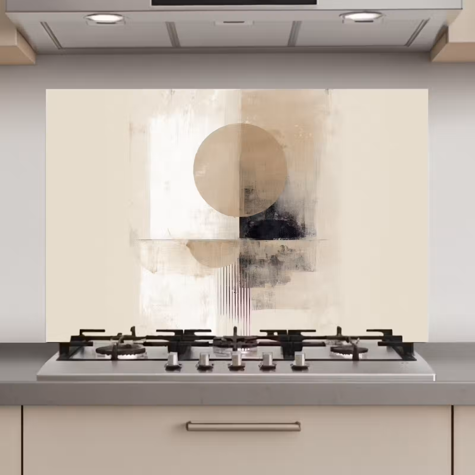Spatscherm keuken - Cirkel - Compositie - Diepte - Beige — 1