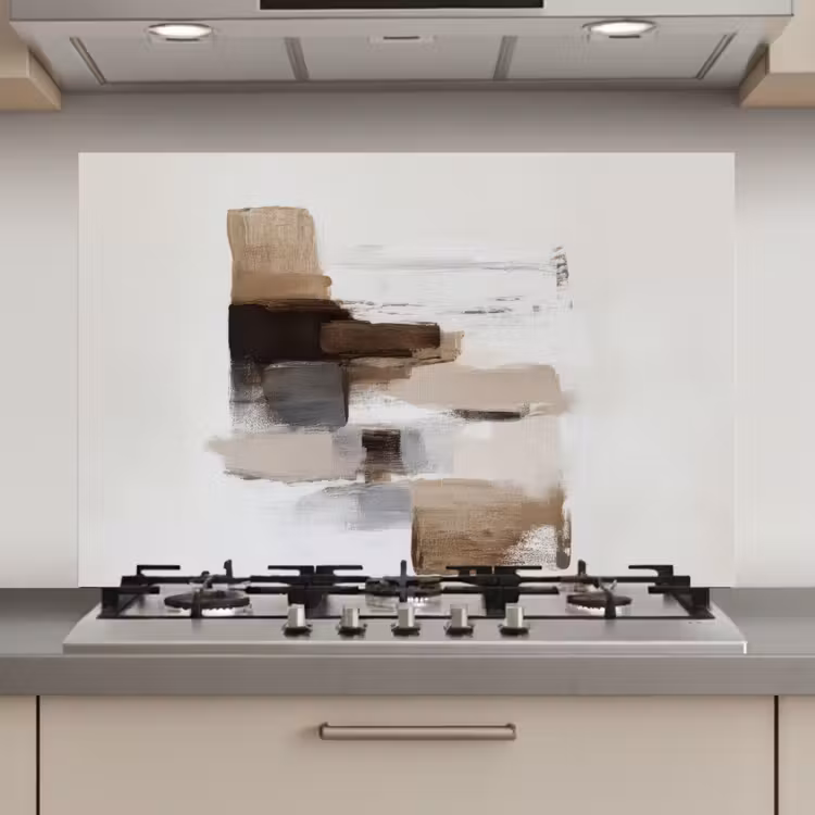 Spatscherm keuken - Penseelstreken - Balans - Beige - Bruin — 1