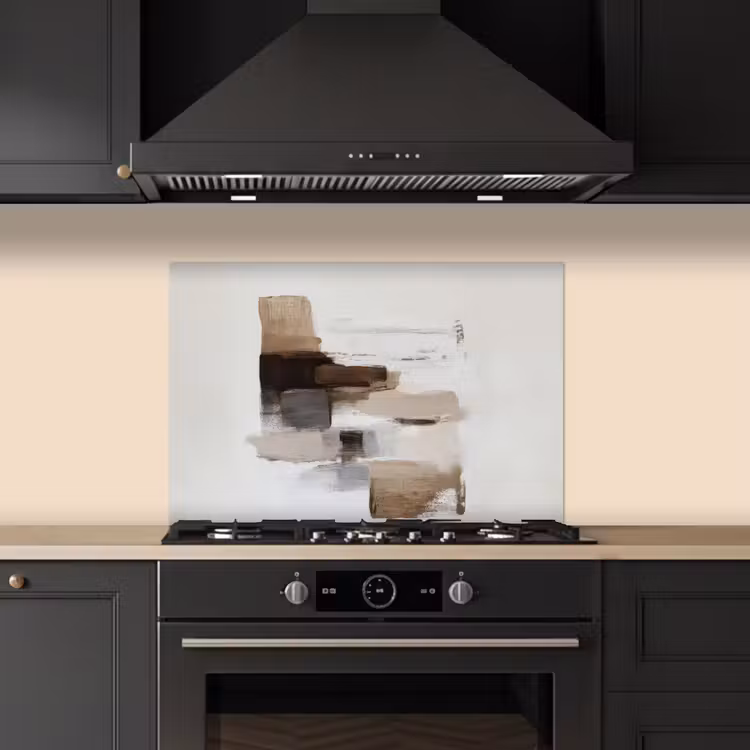Spatscherm keuken - Penseelstreken - Balans - Beige - Bruin — 2