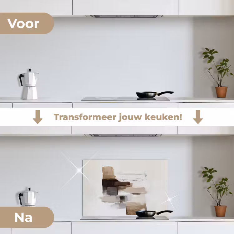 Spatscherm keuken - Penseelstreken - Balans - Beige - Bruin — 3