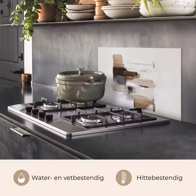 Spatscherm keuken - Penseelstreken - Balans - Beige - Bruin — 7