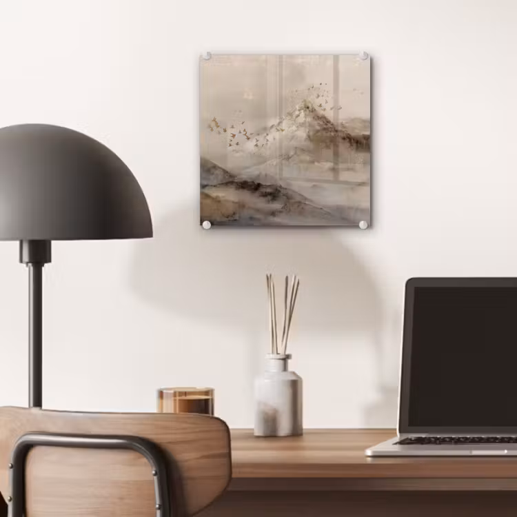 Glas schilderij - Bergen met Gouden Vogels — 7