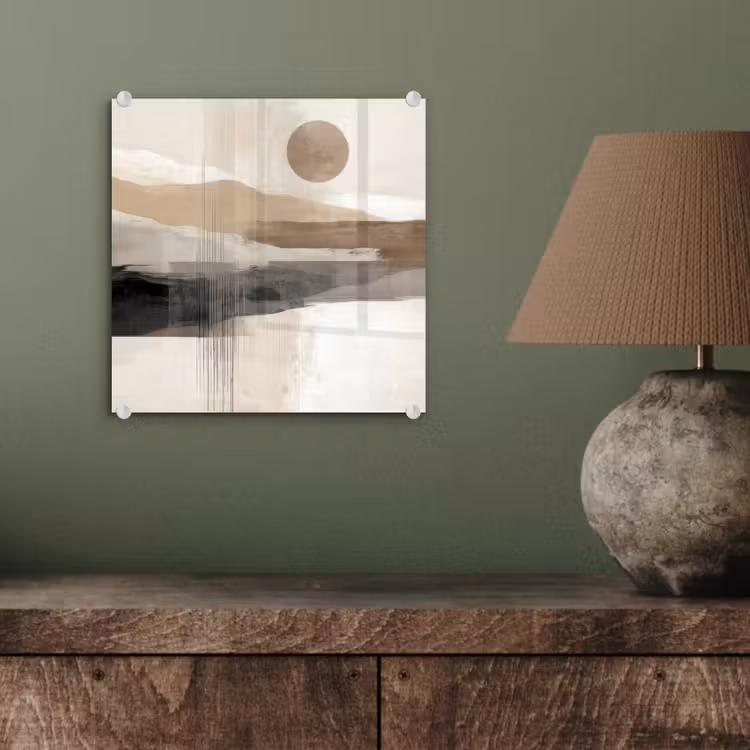 Glas schilderij - Abstract Landschap met Zon Beige — 4