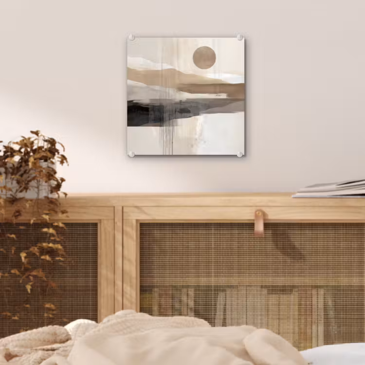 Glas schilderij - Abstract Landschap met Zon Beige — 5