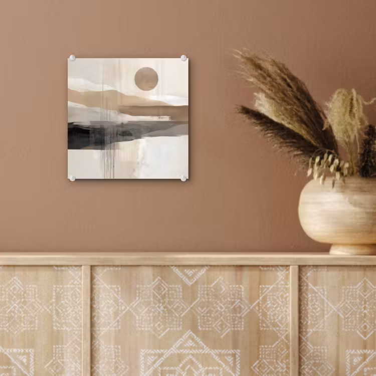 Glas schilderij - Abstract Landschap met Zon Beige — 6