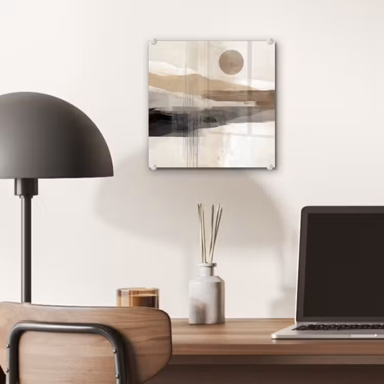 Glas schilderij - Abstract Landschap met Zon Beige — 7