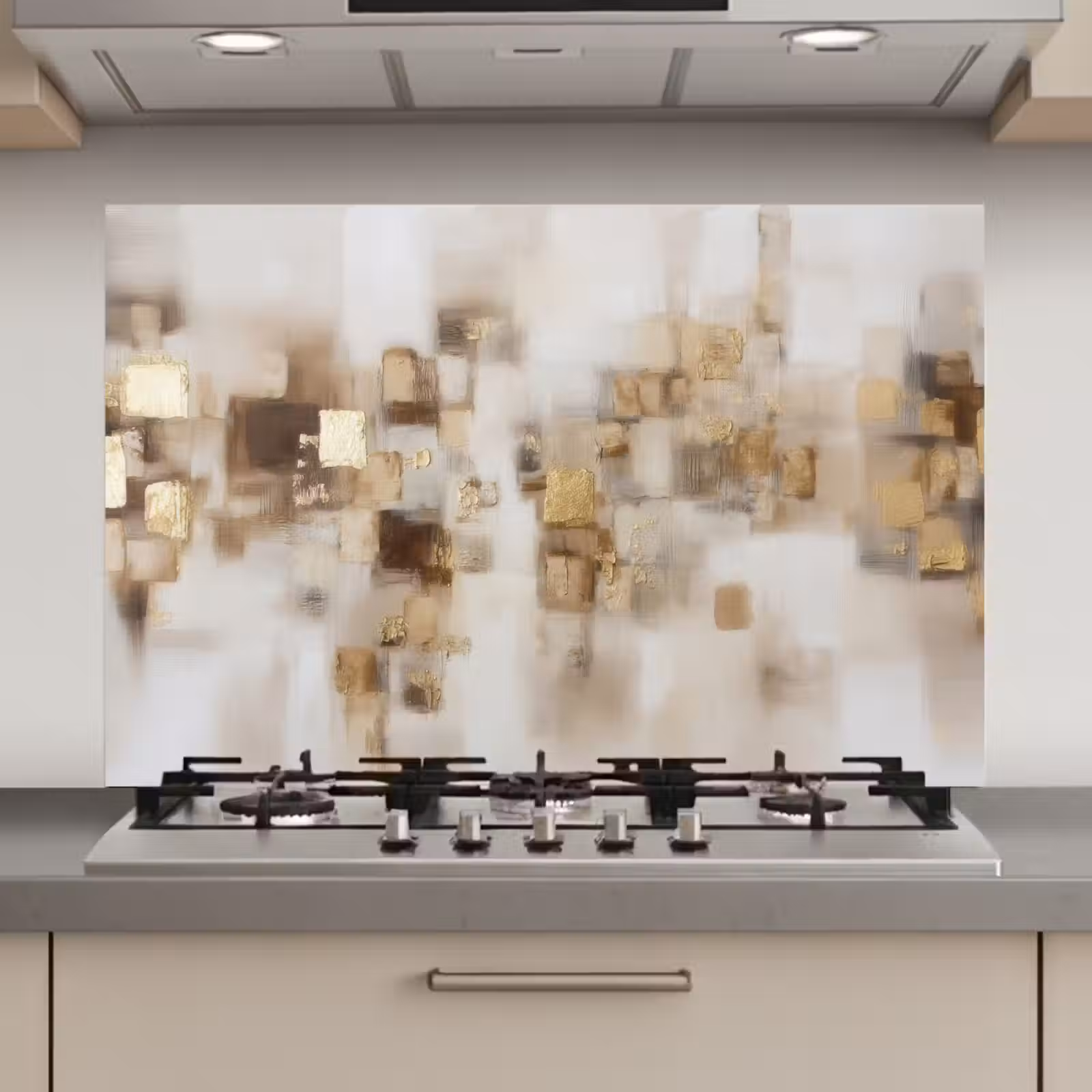 Spatscherm keuken - Abstracte vierkanten - Aardetonen - Mistig — 1