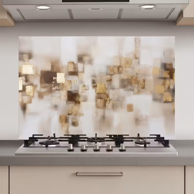 Spatscherm keuken - Abstracte vierkanten - Aardetonen - Mistig — 1