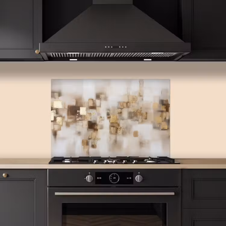 Spatscherm keuken - Abstracte vierkanten - Aardetonen - Mistig — 2