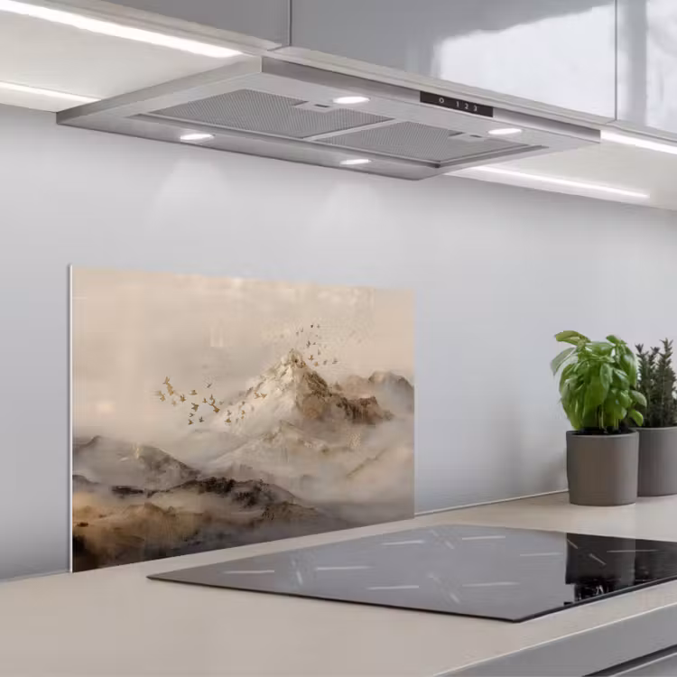 Spatscherm keuken - Berglandschap - Mist - Penseelstreken — 5