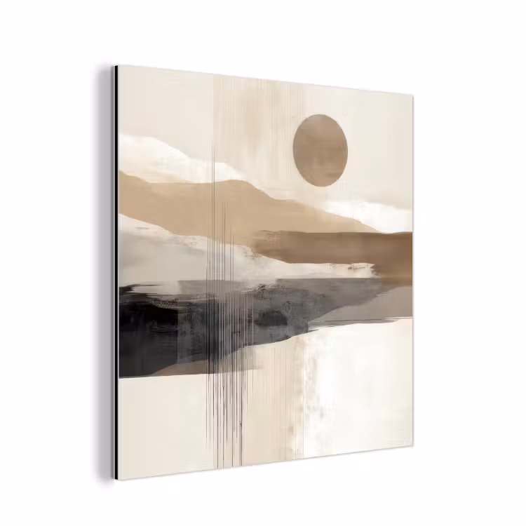 Aluminium schilderij - Abstract Landschap met Zon Beige