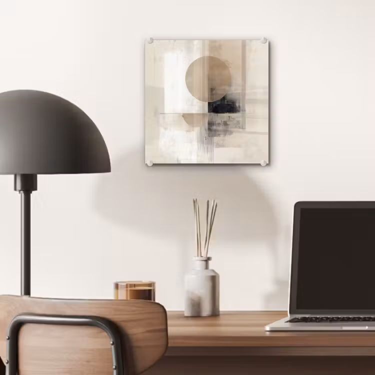 Glas schilderij - Abstracte Cirkel Beige — 7