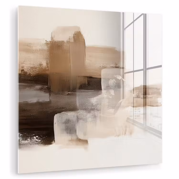 Glas schilderij - Abstracte Verfstreken Beige
