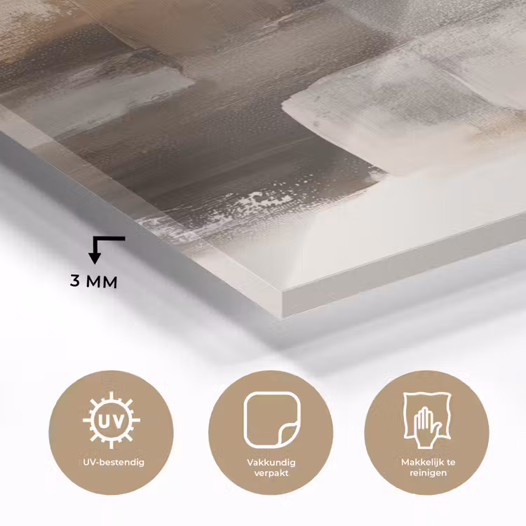 Glas schilderij - Abstracte Verfstreken Beige — 3