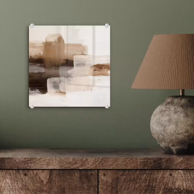 Glas schilderij - Abstracte Verfstreken Beige — 4