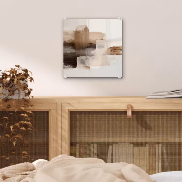Glas schilderij - Abstracte Verfstreken Beige — 5