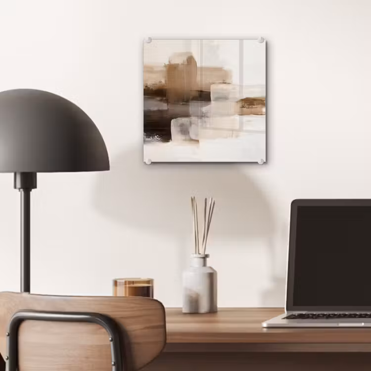 Glas schilderij - Abstracte Verfstreken Beige — 7
