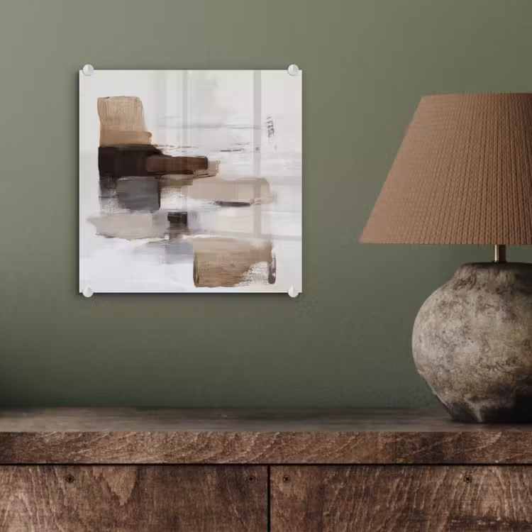Glas schilderij - Abstracte Penseelstreken Beige — 4