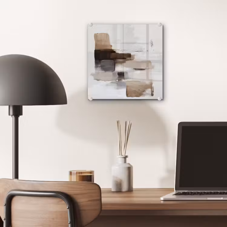 Glas schilderij - Abstracte Penseelstreken Beige — 7