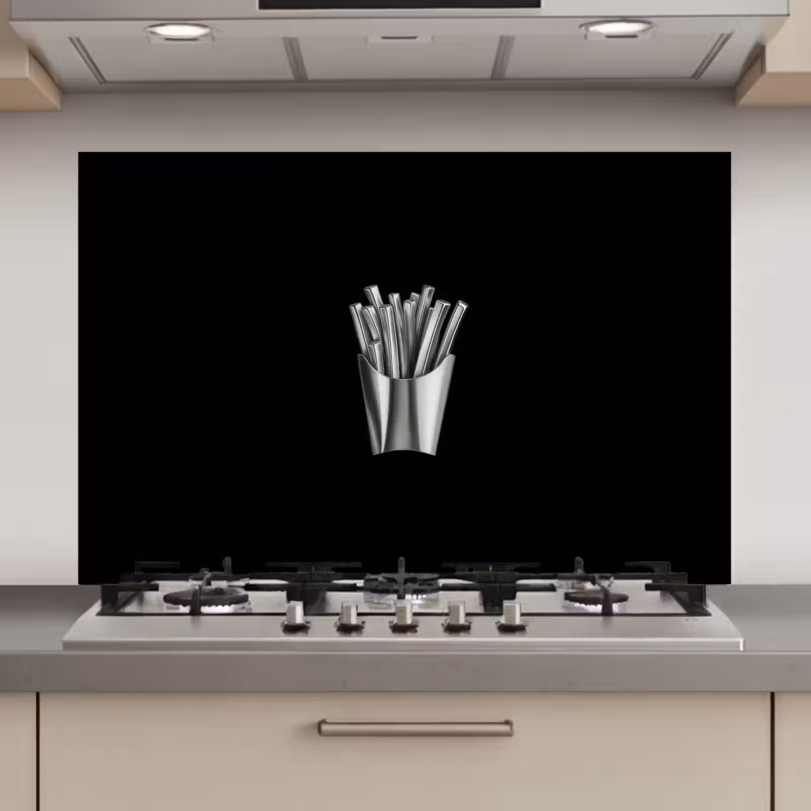 Spatscherm keuken - Frietjes - Futuristisch - Zilver — 1