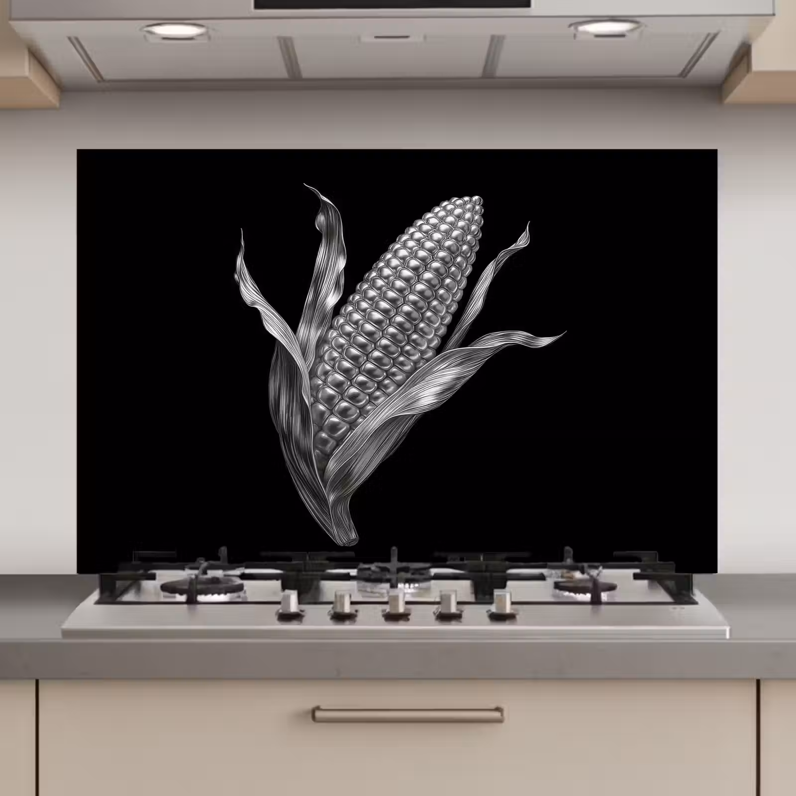 Spatscherm keuken - Maïskolf - Glanzend metaal - Elegant — 1