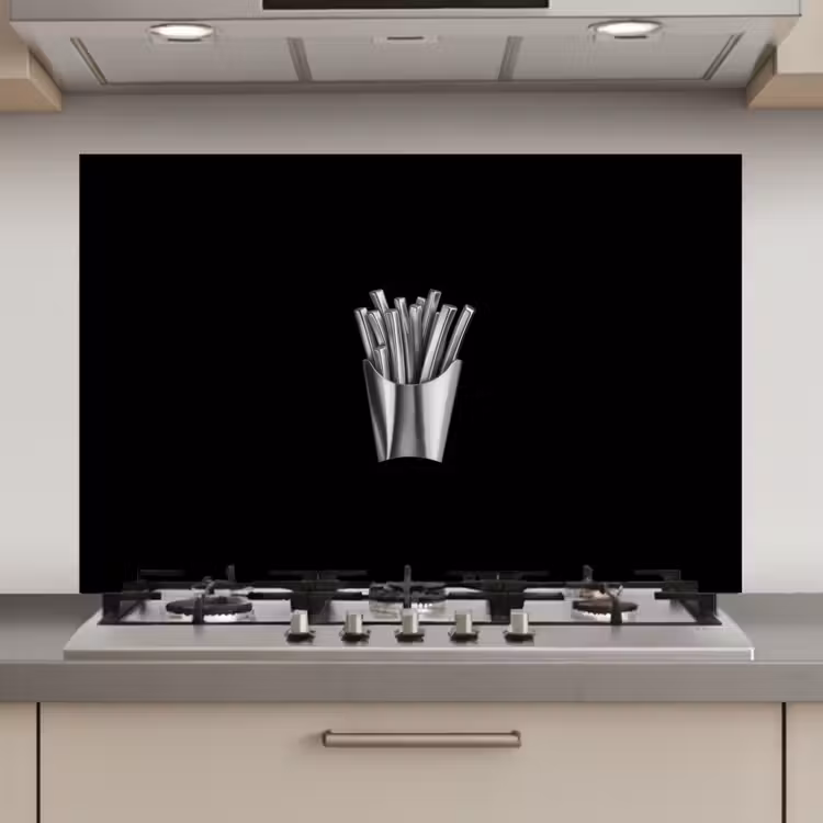 Spatscherm keuken - Frietjes - Futuristisch - Zilver — 1