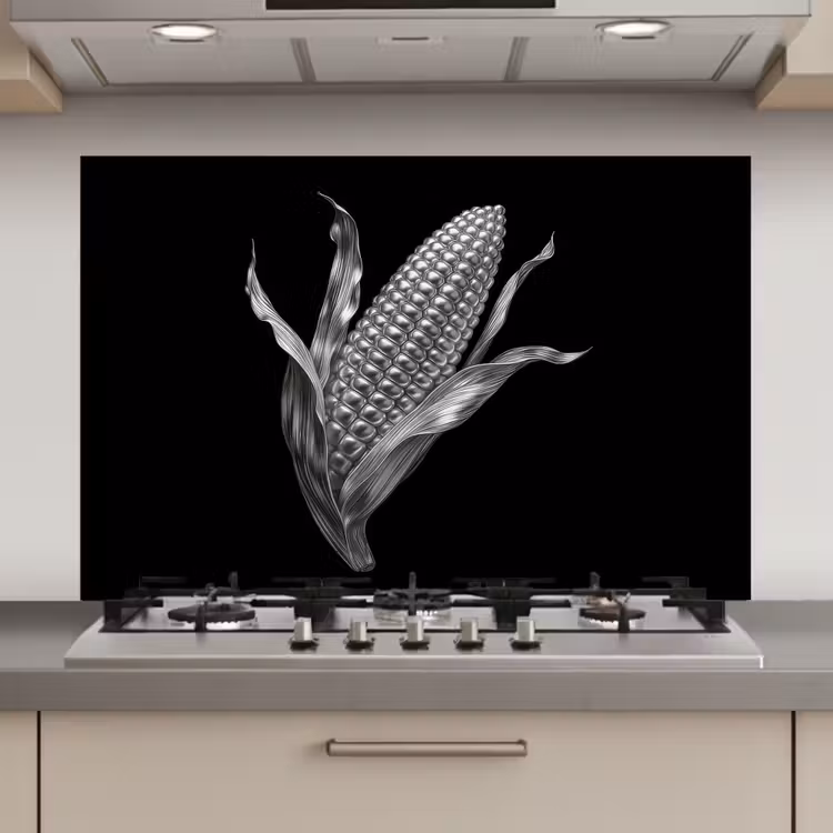 Spatscherm keuken - Maïskolf - Glanzend metaal - Elegant — 1