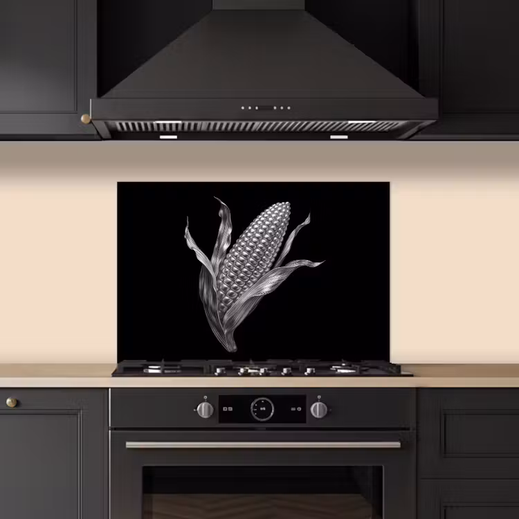 Spatscherm keuken - Maïskolf - Glanzend metaal - Elegant — 2