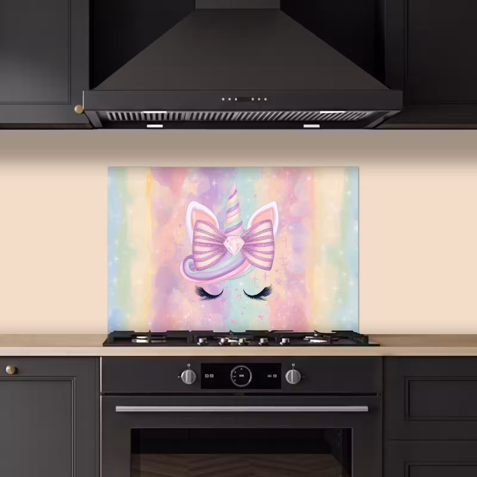 Spatscherm keuken - Eenhoorn - Glitters - Regenboog - Pastel — 1