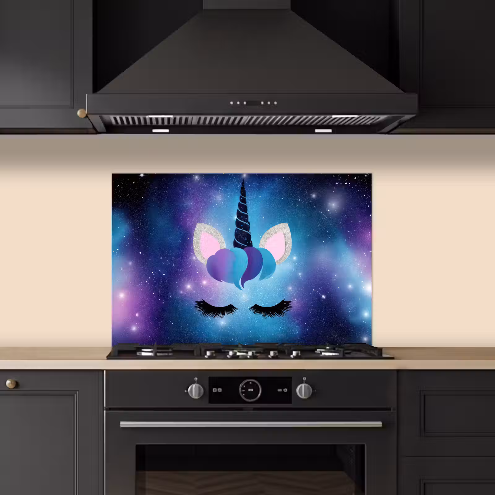 Spatscherm keuken - Eenhoorn - Sterren - Magisch - Blauw — 1