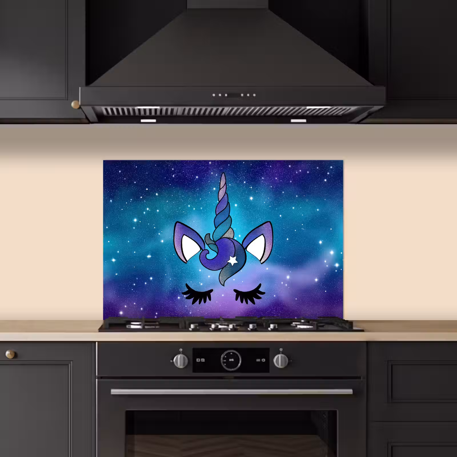 Spatscherm keuken - Eenhoorn - Sterrenhemel - Ster - Blauw — 1