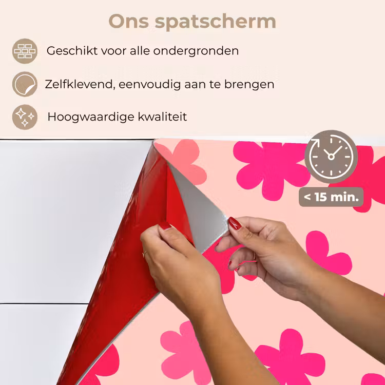Spatscherm keuken - Bloemen - Patroon - Roze — 3