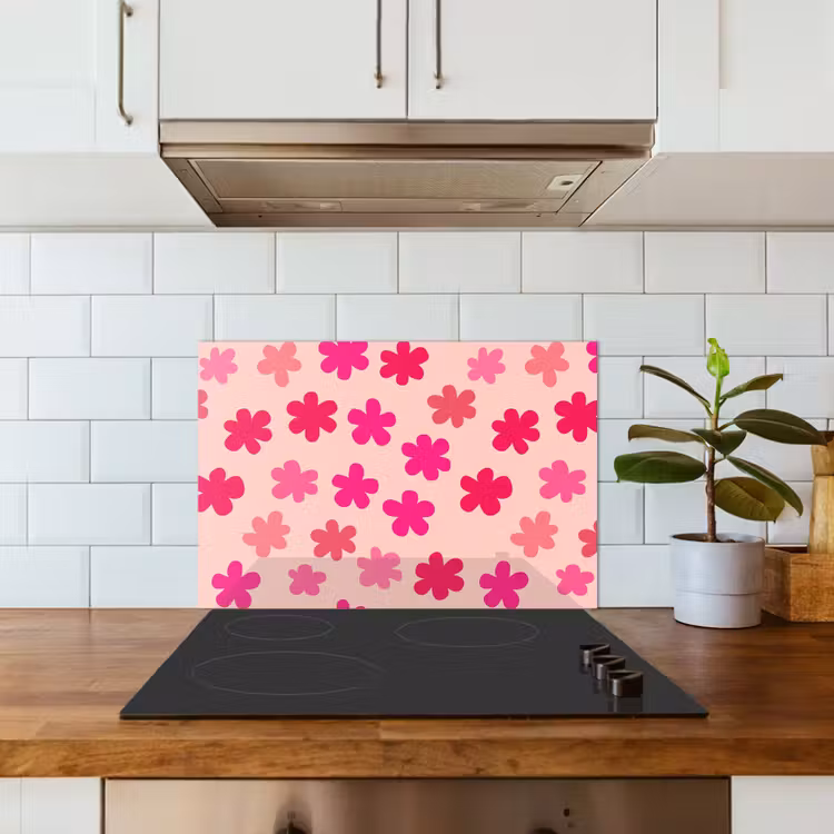 Spatscherm keuken - Bloemen - Patroon - Roze — 5