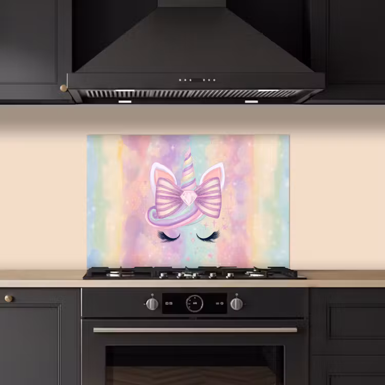 Spatscherm keuken - Eenhoorn - Glitters - Regenboog - Pastel — 1