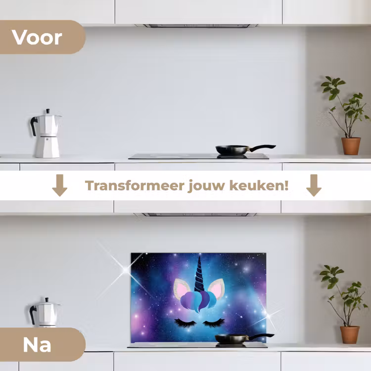 Spatscherm keuken - Eenhoorn - Sterren - Magisch - Blauw — 2