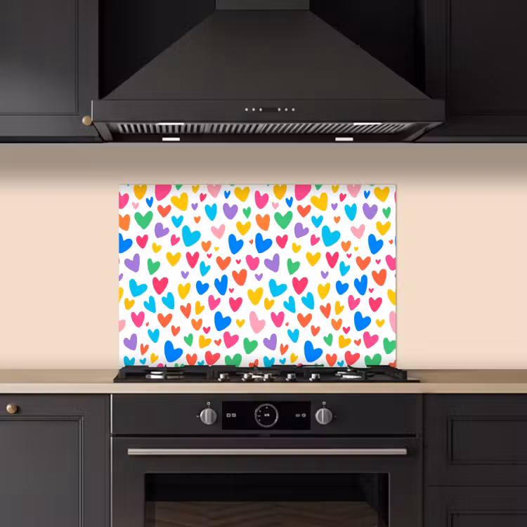 Spatscherm keuken - Hartjes - Kleurrijk - Patroon - Levendig — 1