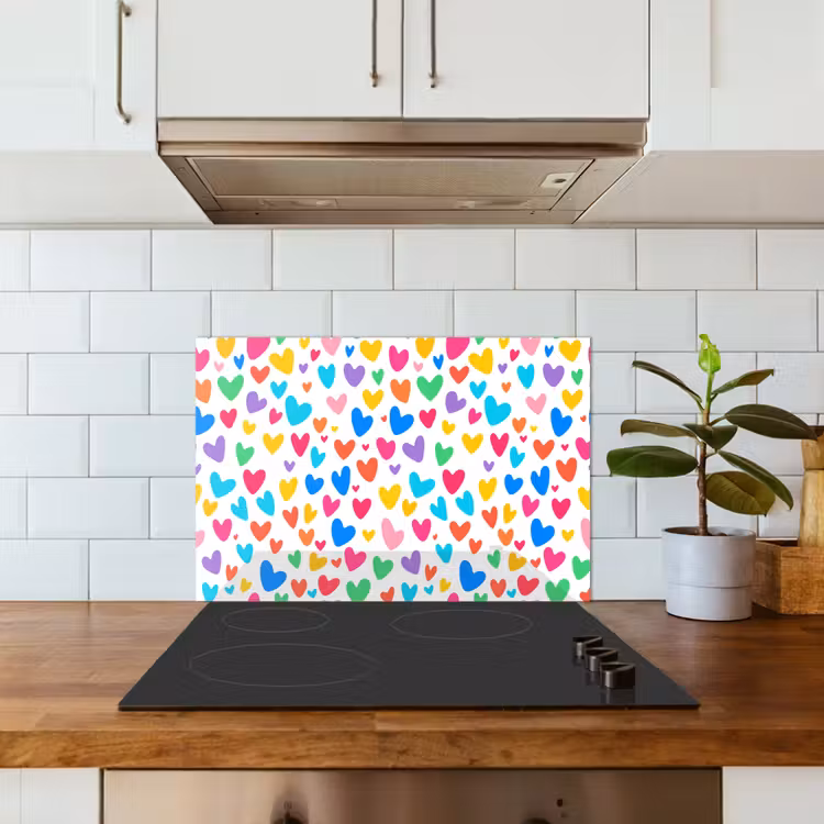 Spatscherm keuken - Hartjes - Kleurrijk - Patroon - Levendig — 5