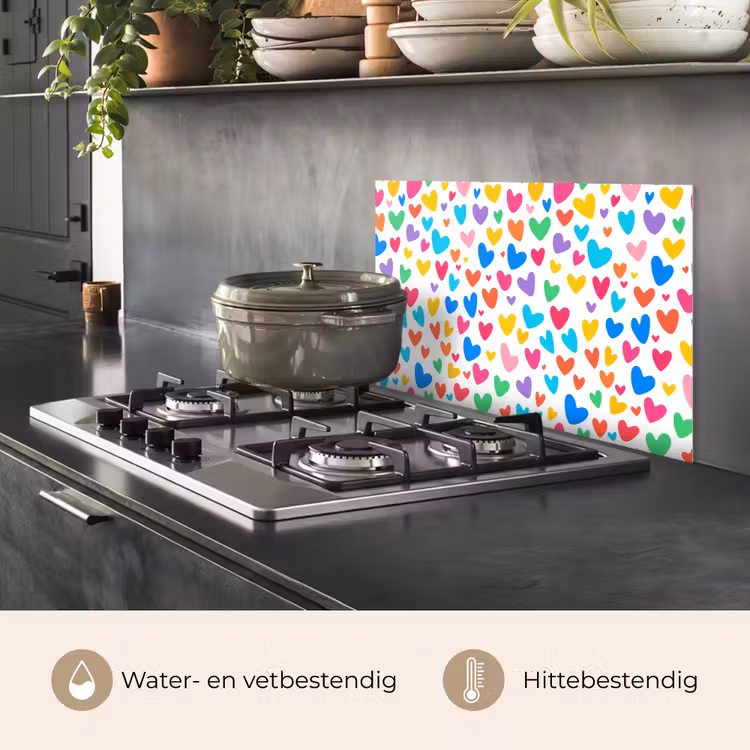 Spatscherm keuken - Hartjes - Kleurrijk - Patroon - Levendig — 6