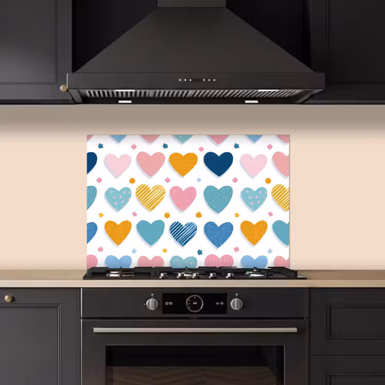 Spatscherm keuken - Hartjes - Pastel - Kleurcontrast - Handgetekend — 1