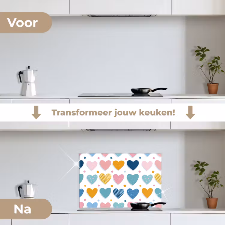 Spatscherm keuken - Hartjes - Pastel - Kleurcontrast - Handgetekend — 2