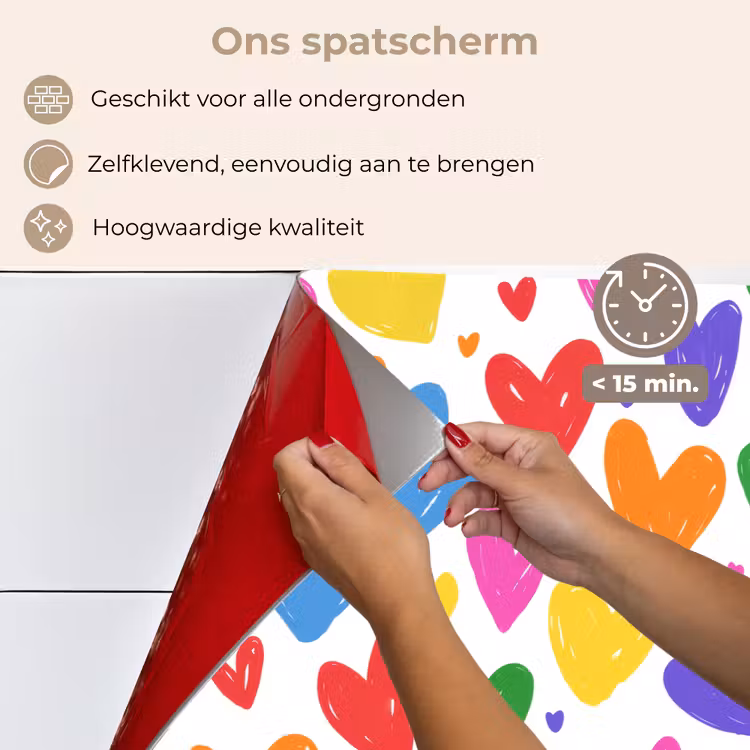 Spatscherm keuken - Hartjes - Patroon - Kleurrijk - Tekening — 3
